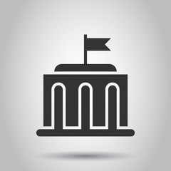 Bank building icon in flat style. Government architecture vector illustration on white background. Museum exterior business concept.