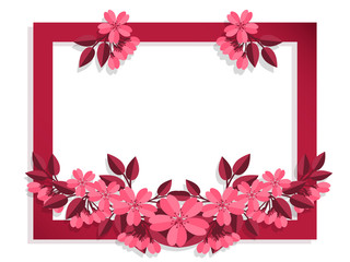 Background frame of pink spring flowers.