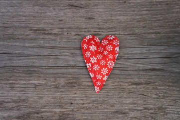 handmade fabric hearts on a rural background, valentine's day
