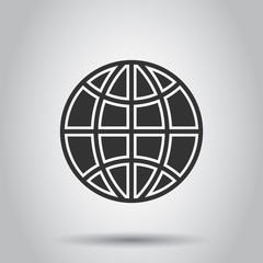 Earth planet icon in flat style. Globe geographic vector illustration on white background. Global communication business concept.