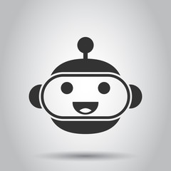 Cute robot chatbot icon in flat style. Bot operator vector illustration on white background. Smart chatbot character business concept.