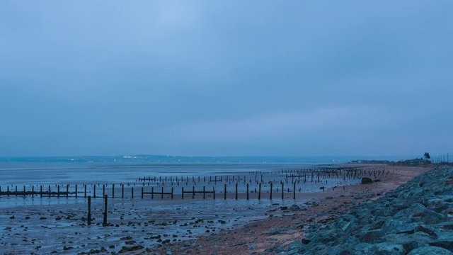 United Kingdom Isle of Sheppey Sunset and Evening Time-Lapse with the view of the Sea.