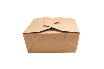 Brown paper box with clipping path . Kraft paper box with cover isolated on white background ,side view.