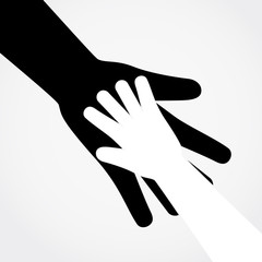 Adult and child hands. Vector flat design illustration.