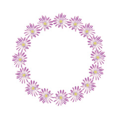 Watercolor violet anemone wreath isolated on a blank background