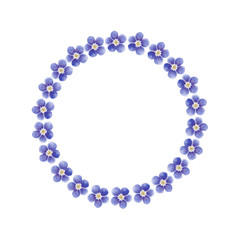 Watercolor blue forget-me-not flower wreath isolated on a blank background