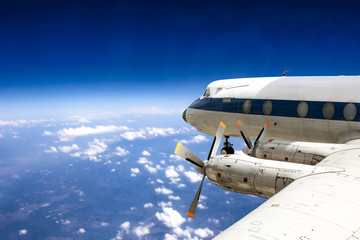 Airplane and blue sky. 