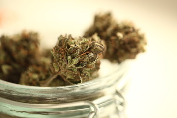 medical cannabis marijuana in a glass jar