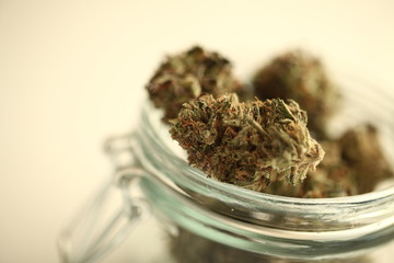 medical cannabis marijuana in a glass jar