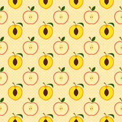 Cute apple and peach pattern. Seamless vector illustration with abstract fruits for textile and scrapbook paper