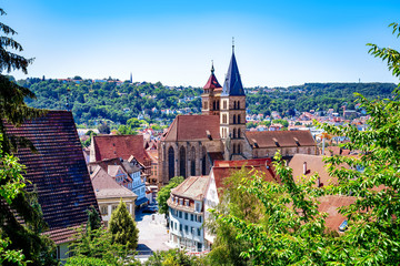 View of the old town centre of Esslingen y city church St. Dionys - obrazy, fototapety, plakaty