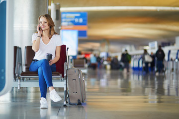 Young woman in international airport