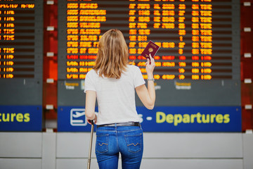 Young woman in international airport