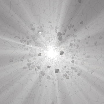 Shattered broken stones or meteor flying in foggy space background. 3d illustration