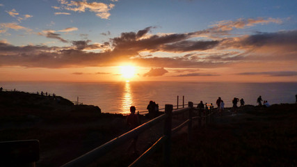 Naklejka na ściany i meble Dramatic Sunset Landscape at Cabo da Roca, Portugal Seascape European Tropical Travel Destination