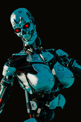 Fototapeta premium cyber female in a dark and wet background