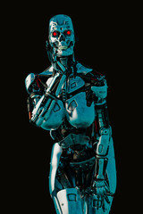 Fototapeta premium cyber female in a dark and wet background