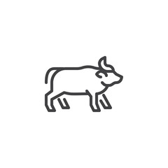 Horned cow side view line icon. linear style sign for mobile concept and web design. cow standing outline vector icon. Farm animal symbol, logo illustration. Pixel perfect vector graphics