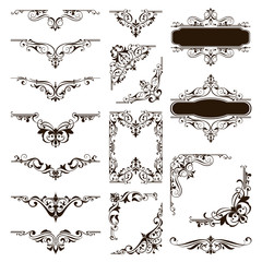 Ornaments elements floral retro corners frames borders stickers art deco design illustration white background