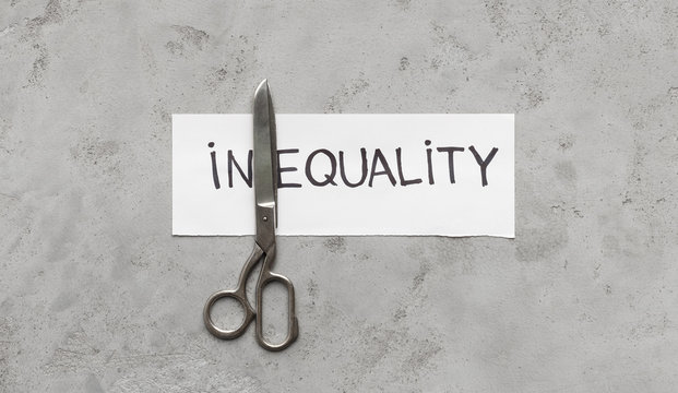 Word Inequality devided with scissors into two parts