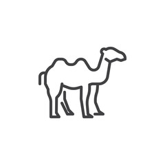 Camel side view line icon. linear style sign for mobile concept and web design. Standing camel outline vector icon. Sahara animal symbol, logo illustration. Pixel perfect vector graphics