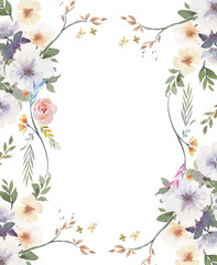 watercolor painting of leaves and flower, on white background