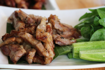 Grilled pork sliced Thai Food fresh an good taste serve on dish at the restaurant