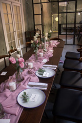Party table set for social event in the city