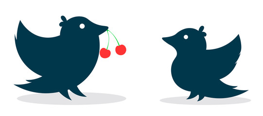Two birds and red cherry