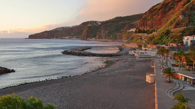 Ribeira Brava, Madeira. Small city on the south of Madeira. Beach in the warm sunlight.
