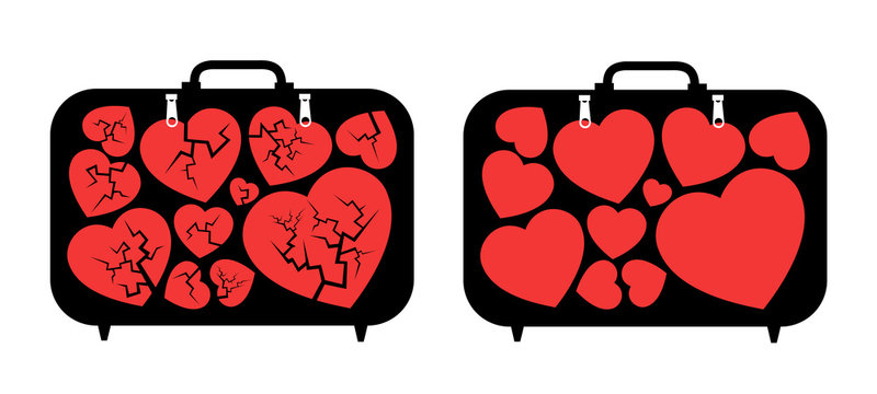 Emotional Baggage After History Of Multiple Love Relationship Breakups.. Emotions And Negative Past. Vector Illustration