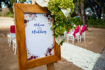 Wedding welcome reception board in wedding party