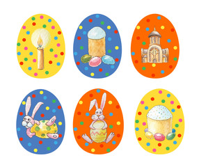 Set of multicolored easter eggs isolated on white