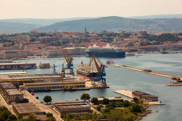 Top view of the harbor in Trieste