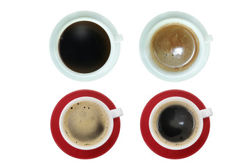 collection coffee top view isolated , isolated on white background with clipping path.