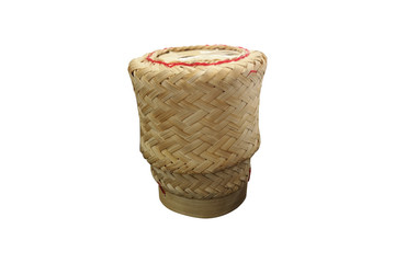 sticky rice containers made of bamboo, isolated on white background with clipping path. Speaking Thailand " Kratib "