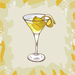 Vesper cocktail illustration. Alcoholic classic bar drink hand drawn vector. Pop art