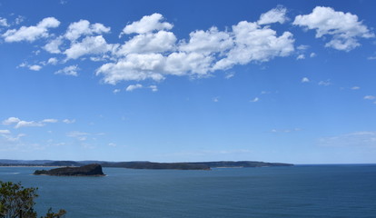 View of Lion Island, Broken Bay and Central Coast in the background from West Head (Ku-ring-gai Chase National Park, NSW, Australia)