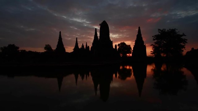 Sunset Wat Chaiwatthanaram Ayutthaya Thailand time lapse
