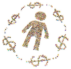 Cartoon Crowd Figure, Money Circle