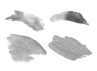 Watercolor abstract Gray stains. Useful for didital painting, illustration and design. Watercolor paper grain texture. Brush shapes black and white design elements.