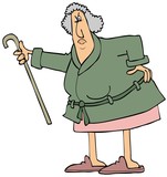 Angry old woman shaking her cane
