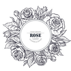 Vintage elegant frame with graphic rose flowers and leaves.