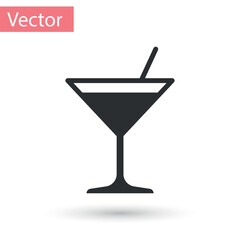 Grey Martini glass icon isolated on white background. Cocktail icon. Wine glass icon. Vector Illustration