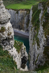 Scenic alabaster chalk cliffs of Etretat and coast of Atlantic ocean, travel and vacation destination in Normandy, France