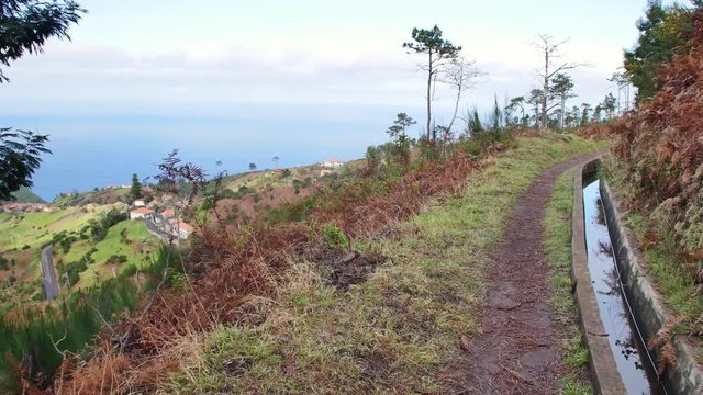 Levada on Madeira. Tourist path on the Spring Island.