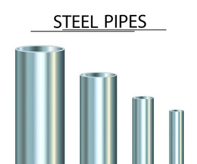 Steel pipes on a white background. Industrial vector illustration. Metal tube .