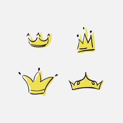 Graphic modernist element drawn by hand. royal crown of gold. Isolated on white background.