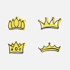 Graphic modernist element drawn by hand. royal crown of gold. Isolated on white background.