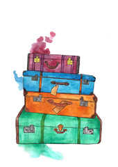  Stack of luggage watercolor